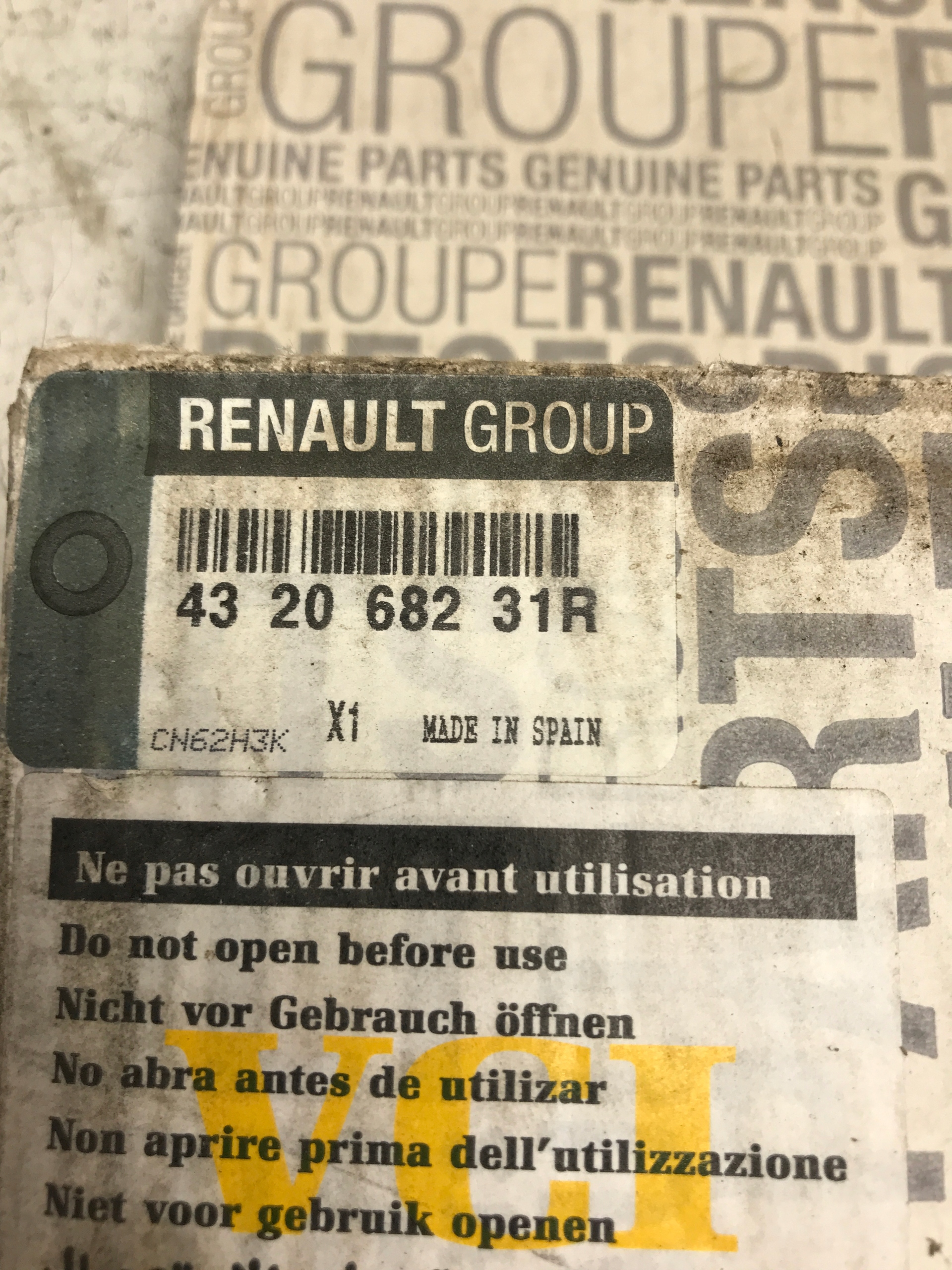 disc brake rear part RENAULT KADJAR 432068231R