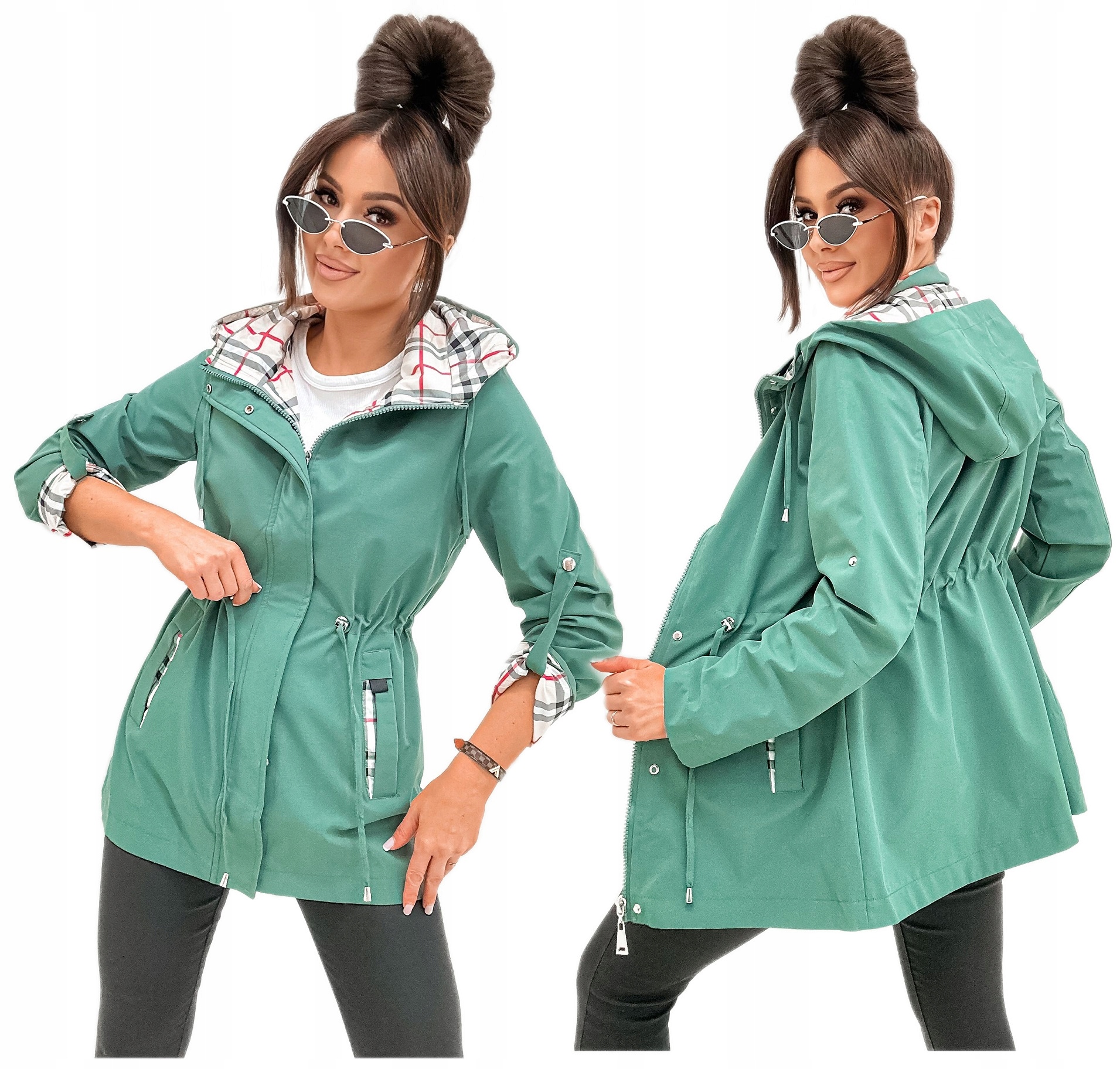 Kurtka Wiosenna Damska Przejsciowa Parka Z Kapturem Zielona 411 Rozmiar S