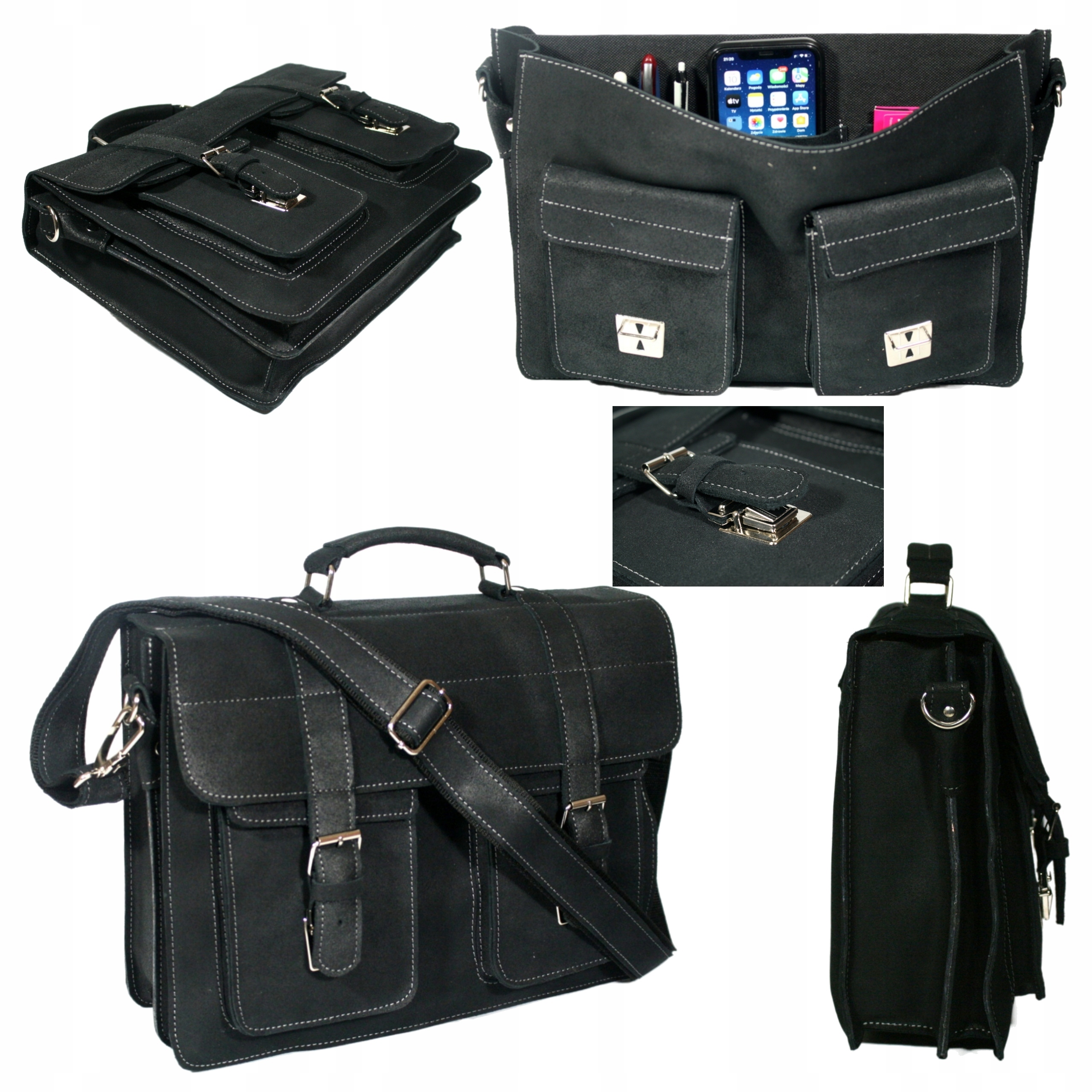 Pánská kožená taška přes rameno velká kabelka přes rameno A4 šedá polská výroba