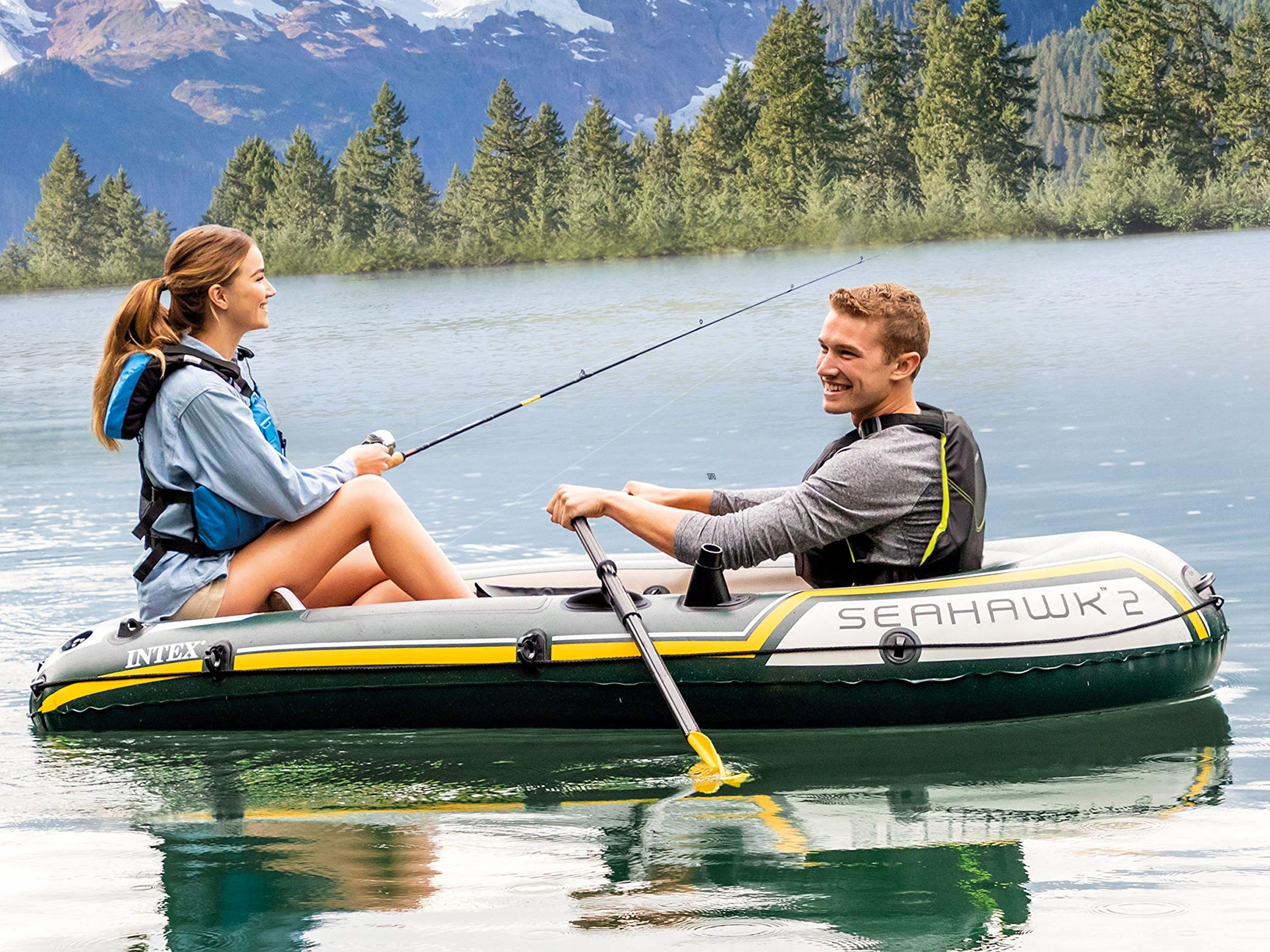 PONTON INTEX SEAHAWK 2 236x114x41cm WIOSŁA POMPKA Kolor zielony