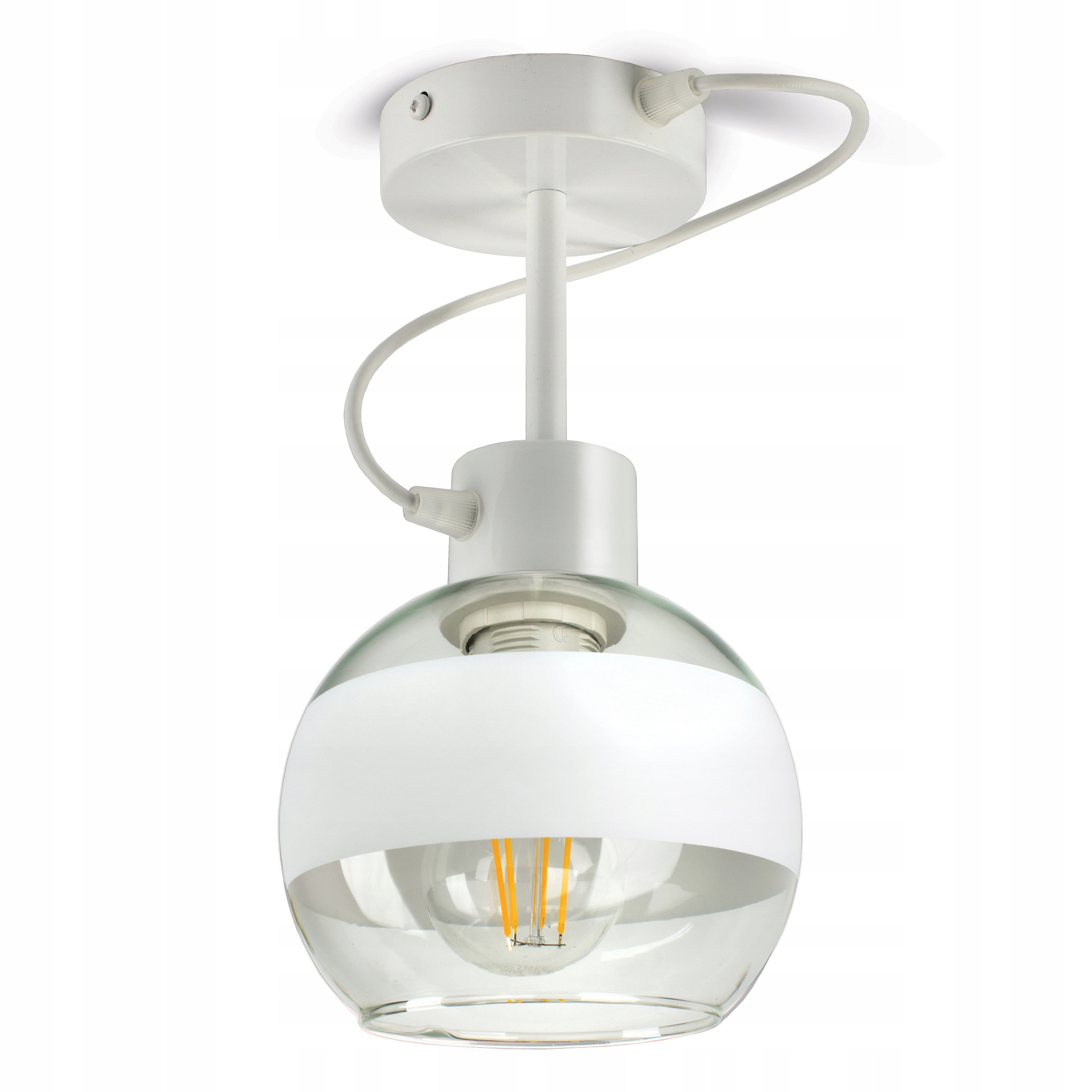 Závěsná stropní lampa Lustr Bílá Skleněná Kula Bílý Belt ZR1 Led E27