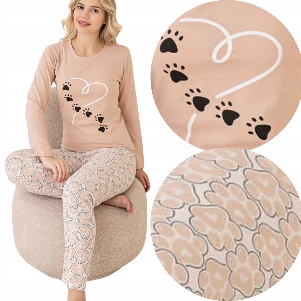 PIŻAMA DAMSKA DWUCZĘŚCIOWA BAWEŁNIANA DŁUGI RĘKAW SPODNIE DOMOWE WYGODNE