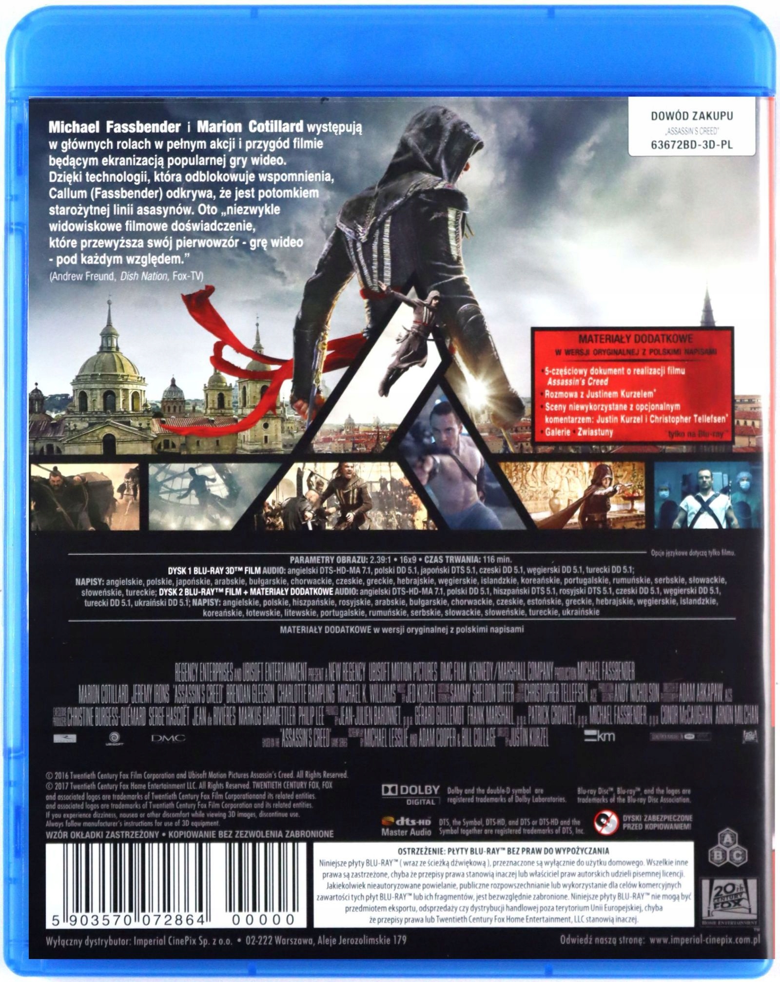 ASSASSIN'S CREED (BLU-RAY 3D)+(BLU-RAY) Stan opakowania oryginalne