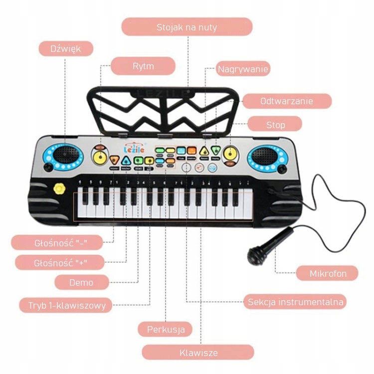 KEYBOARD PIANINO ORGANY DZIECI PIANINKO + MIKROFON Kod producenta 32020