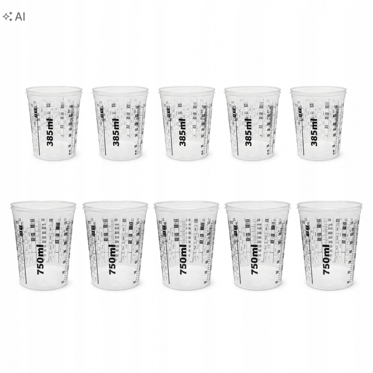 Kubki lakiernicze 385/750 ml zestaw 10 szt. z podziałką