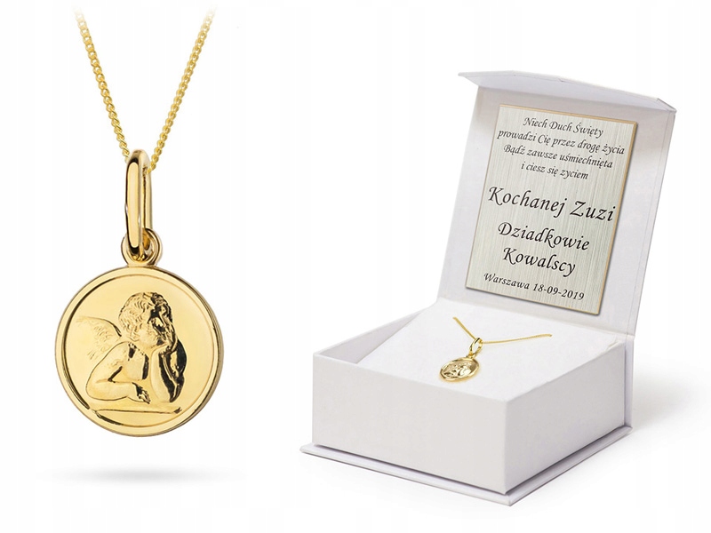 Zlatý Komplet pr. 585 Řetízek 40 cm s Medailonkem Anděl 14k