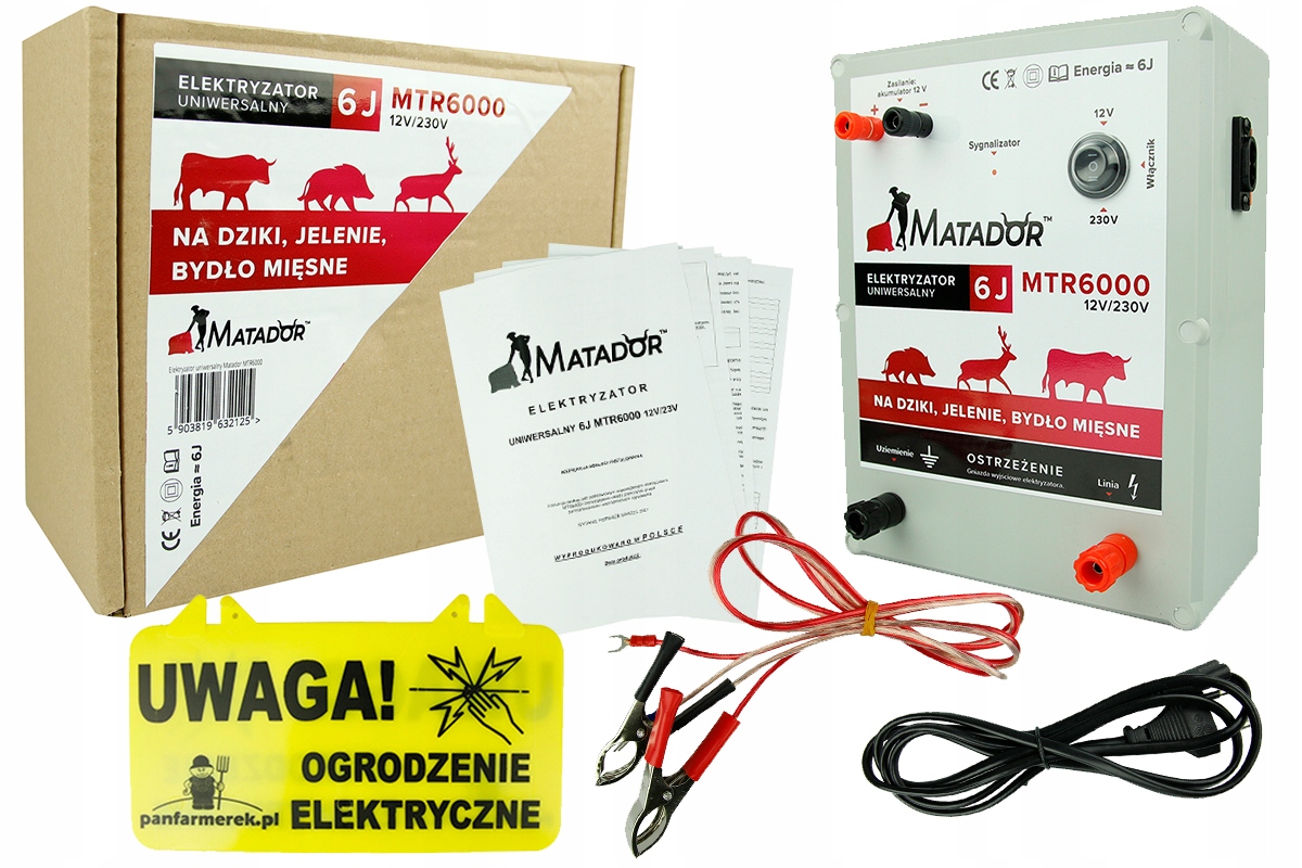 GOTOWY PASTUCH ELEKTRYZATOR NA DZIKI DZIKA DRUT ELEKTRYZATOR PALIKI ZESTAW Marka Matador