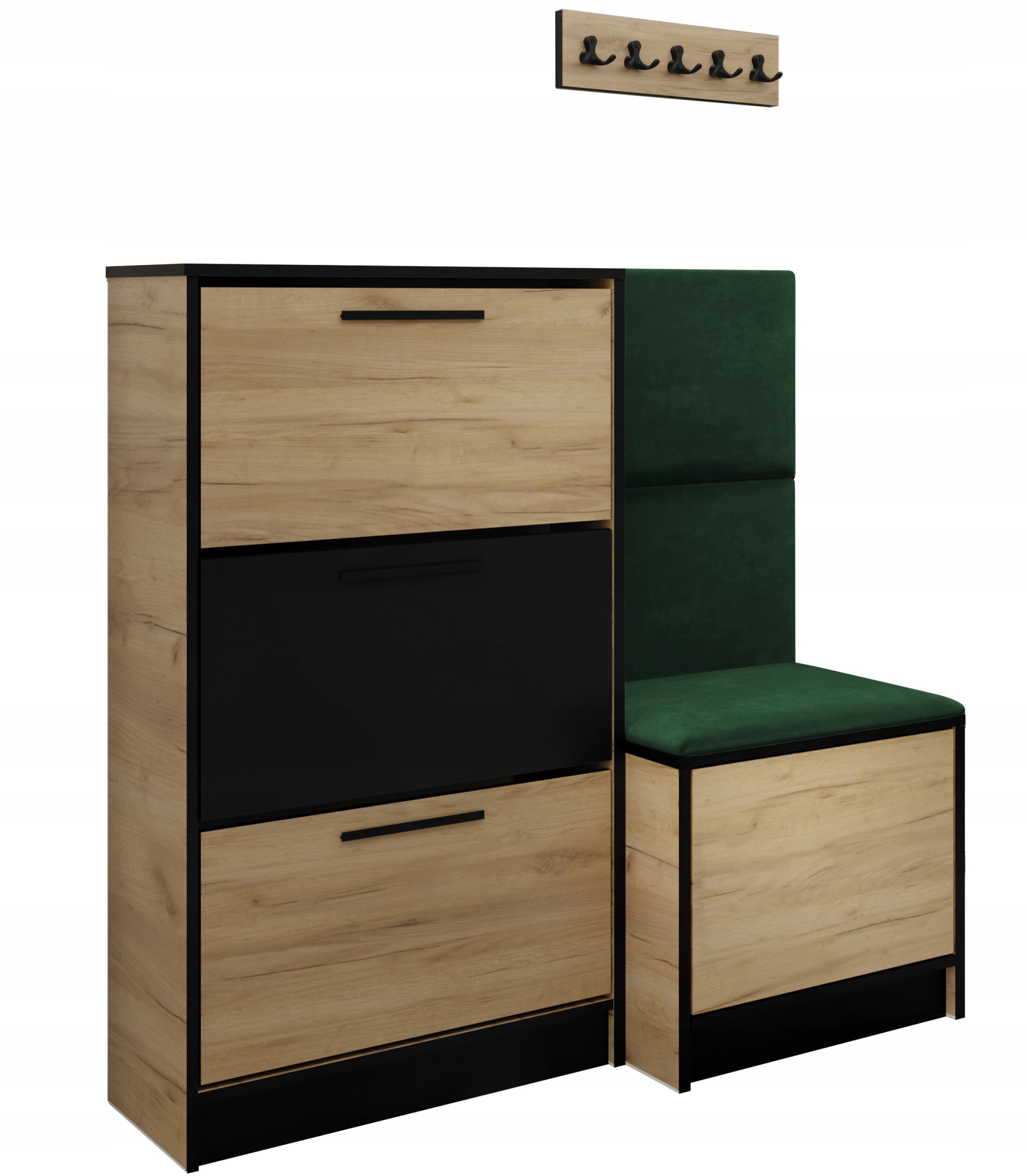 Sada Kubi botník a sedák dub craft zlatý zelená tkanina