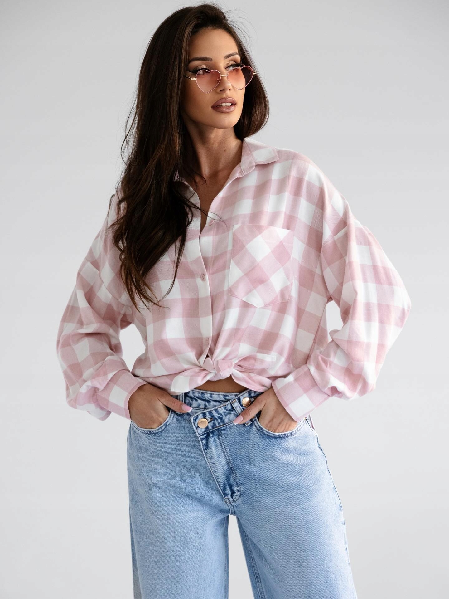 By O La La! Kostkovaná Košile S Kamínky Off White/růžová