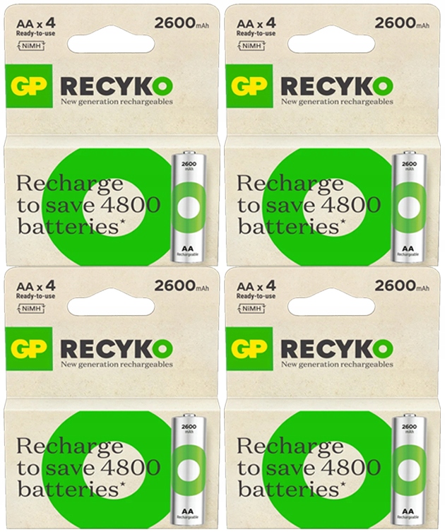 16 x Aku Baterie Pro Nabíjení Aa R6 Ni-MH Gp Recyko 2600 mAh 1,2V