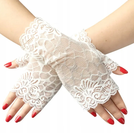 RĘKAWICZKI mitenki koronkowe białe