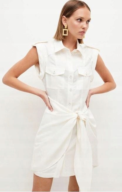 Karen Millen Šaty Krémová Mini S Lnem 34 Y1B