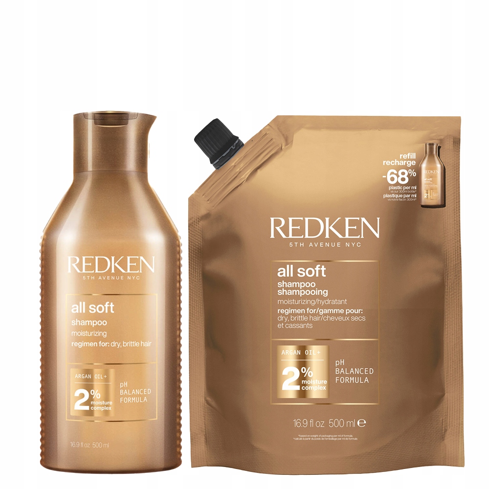 Redken All Soft hydratační sada pro suché vlasy šampon 500 ml, refill 500 ml