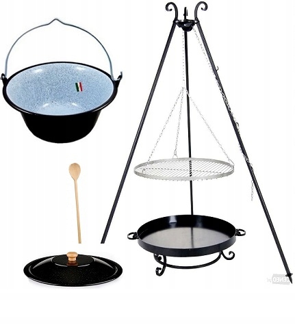 Grill XXL ruszt Nierdzewny 80 cm Palenisko 80 cm +kociołek 8 L Pokrywka