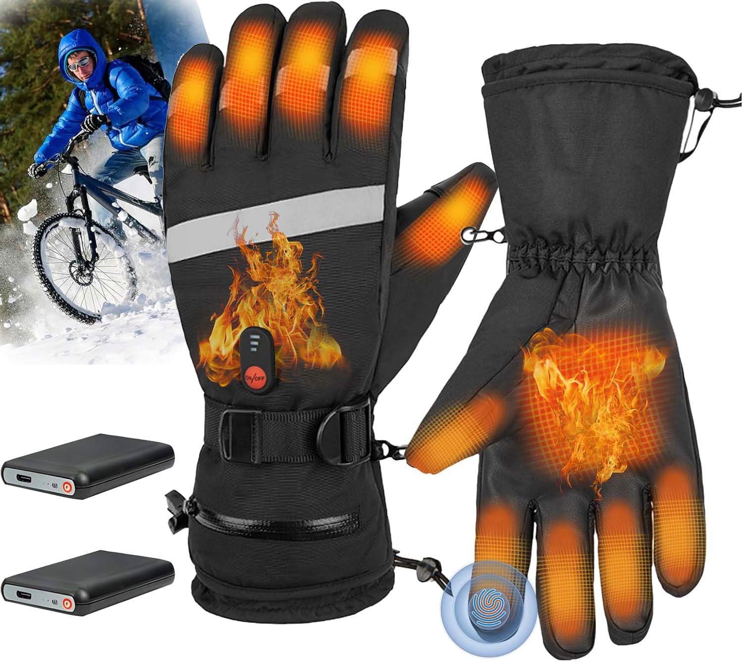 2*4000MAH Podgrzewane Rękawice Podgrzewane Na Narty Motocykl Zimowe