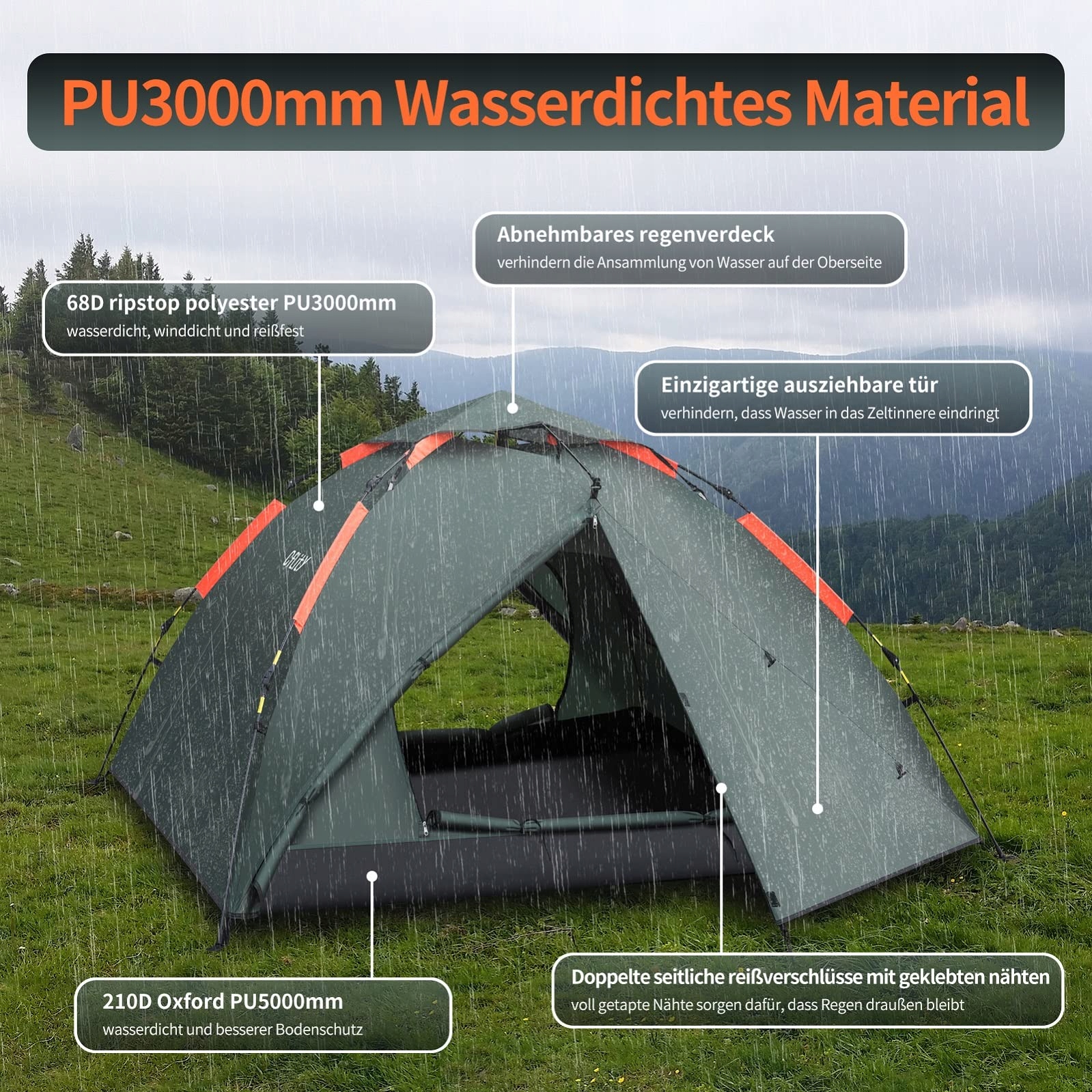 CFLITY 3-Person Pop Up Waterproof Tent 4 Seasons with Two Verandas — miniatura 2
