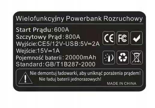 JUMP STARTER CAR BOOSTER ROZRUCH POWERBANK Model Powerbank 20000mAh