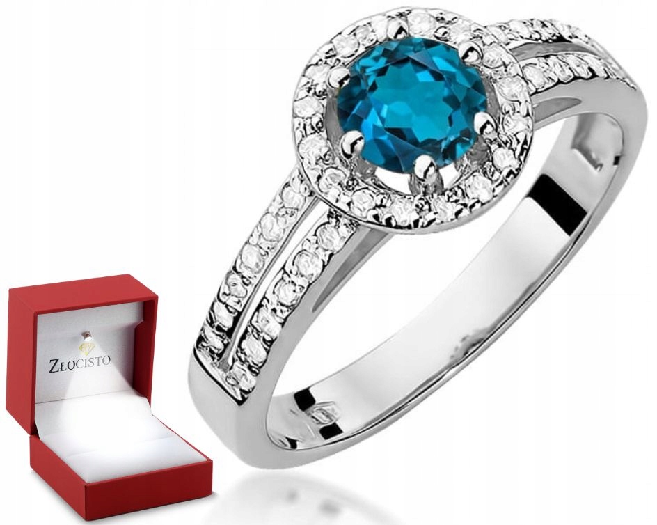 Bílé Zlato Prstýnek London Blue Topaz Diamanty