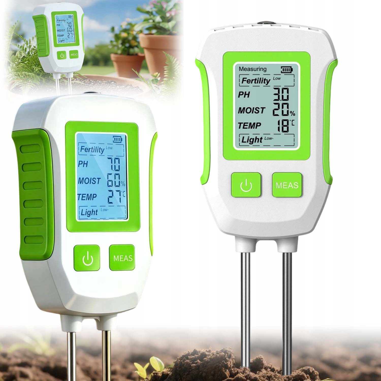 Kyseloměr Půdy Tester Zeminy Ph Měřič Teploty Vlhkosti 5V1