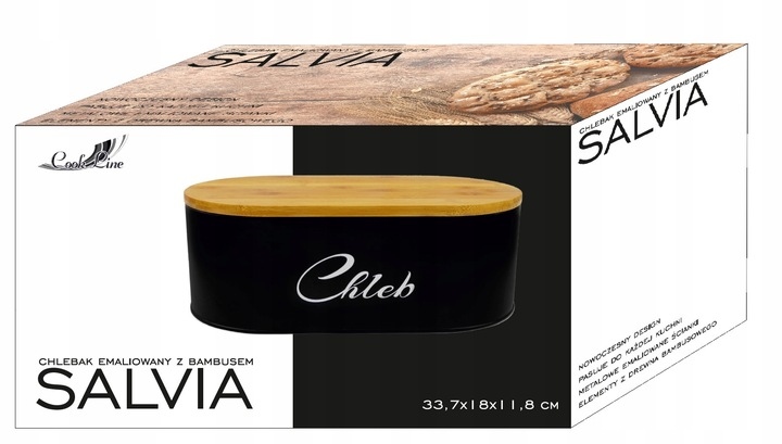 CHLEBAK EMALIOWANY Z POKRYWĄ BAMBUSOWĄ DESKA Kolor czarny odcienie brązu i beżu