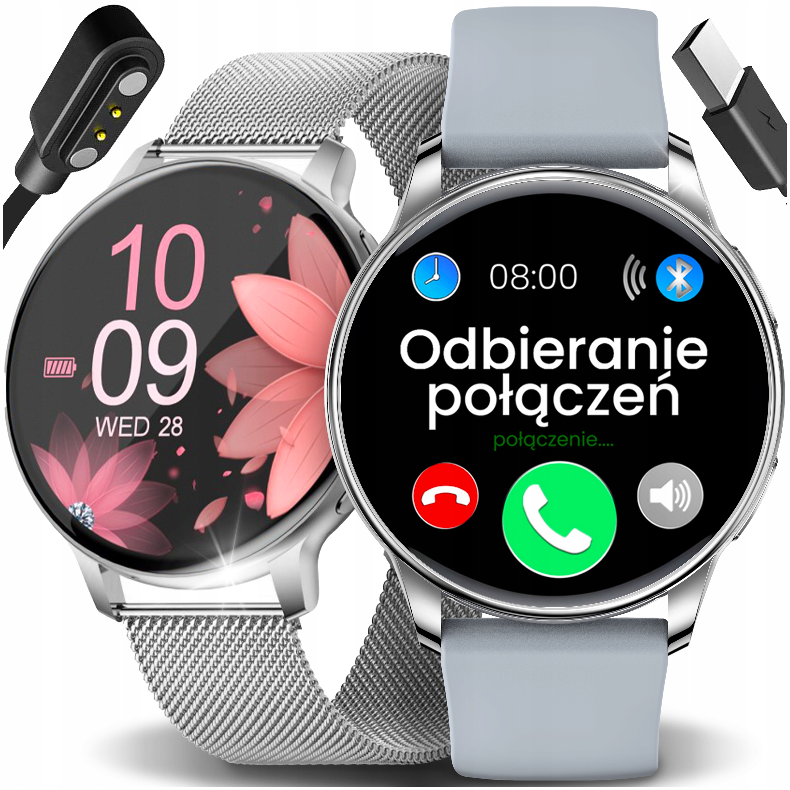 SMARTWATCH ZEGAREK DAMSKI POLSKIE MENU ROZMOWY CIŚNIENIE + 2 PASKI GRATIS Marka JG Smart