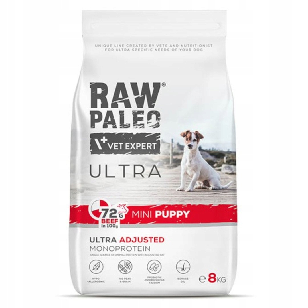 Raw Paleo Ultra Beef Mini Puppy 8kg Suché Krmivo s hovězím masem pro štěňata