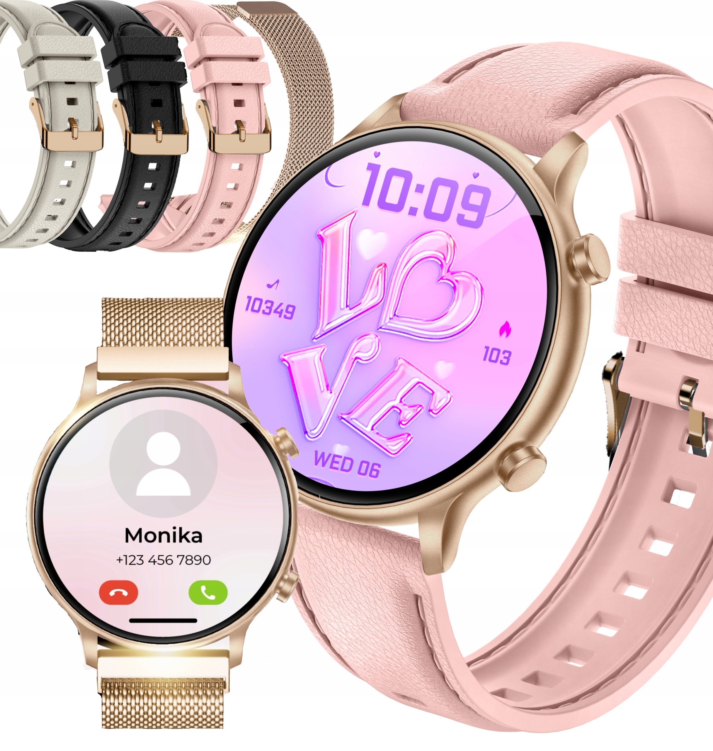 Smartwatch Zegarek Damski Menu Pl Rozmowy Sms Powiadomienia Sport 4 Paski
