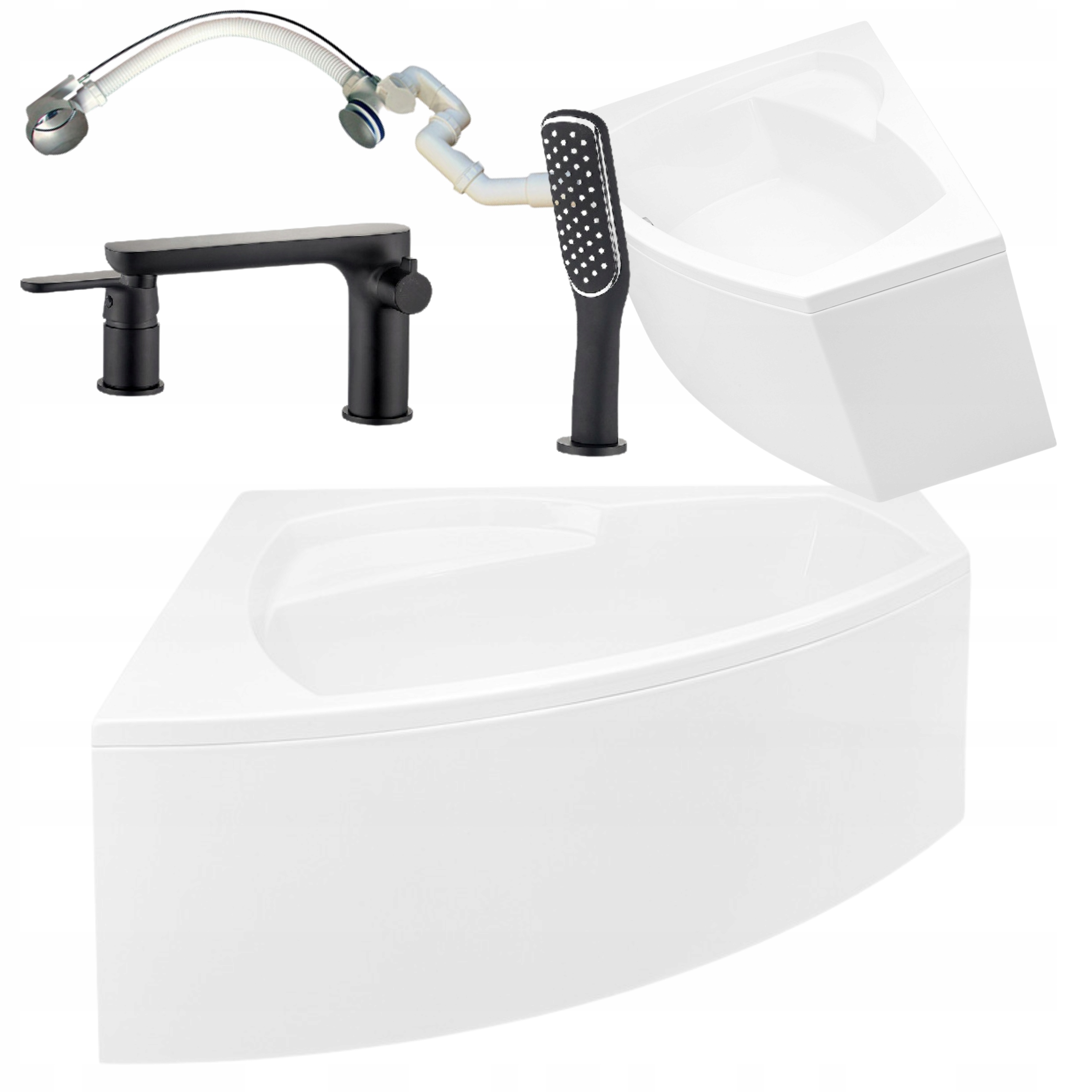 Levá Stěnová Vana 170x115 Rohová S Baterií Pouzdro Sedadlem Sifon