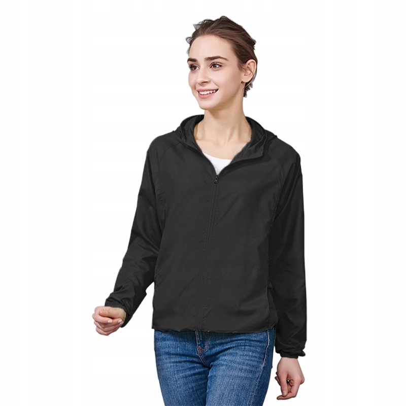 KURTKA PRZECIWDESZCZOWA Z KAPTUREM WIATRÓWKA LEKKA UNISEX CZARNA ROZ XXXL Kaptur z kapturem