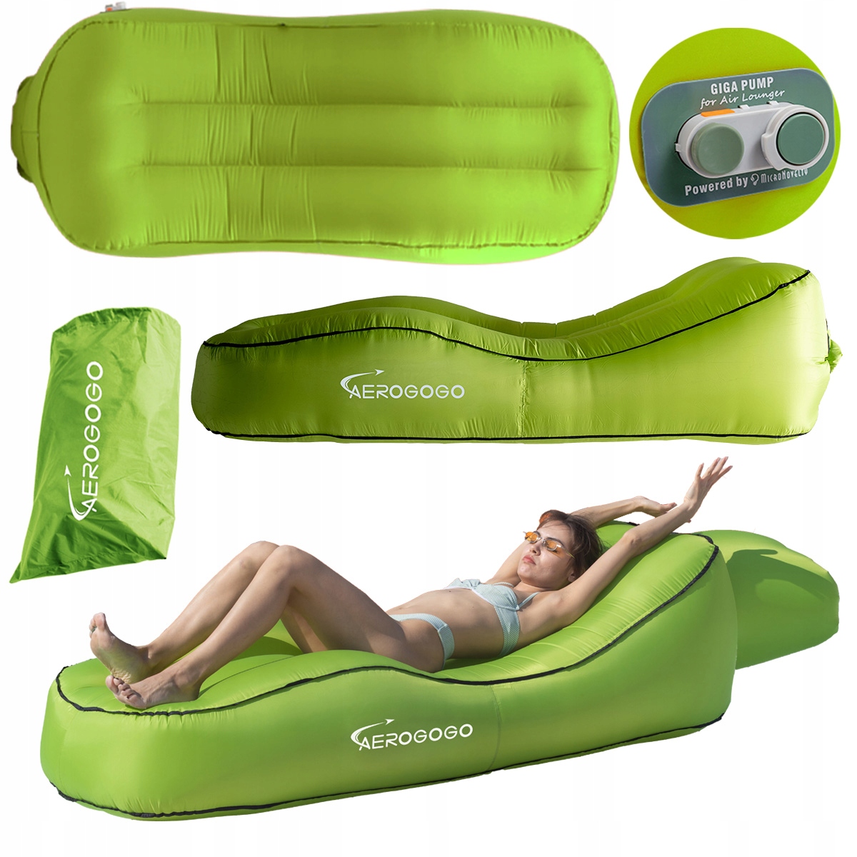 Aerogogo Materac dmuchany automatycznie Leżak Sofa pompowana CS1 Zielony