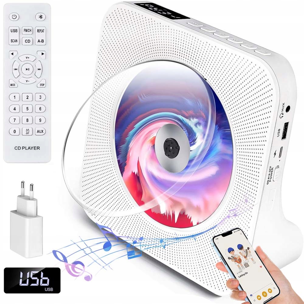 Prenosný Prehrávač CD Reproduktor Bluetooth Rádio Aux Usb Fm MP3 Diaľkové Ovládanie