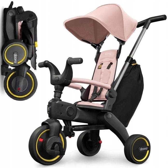 Rower trójkołowy składany Doona Liki S3 z regulacją oparcia &koszyk B Pink