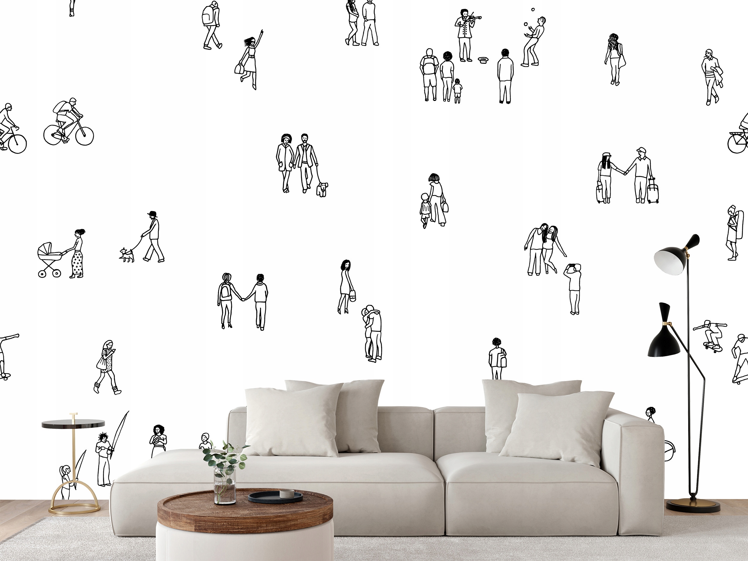 Fototapeta Tvary Malých Ručne Rysovaných Ľudí Prechádzka 416 x 290 cm
