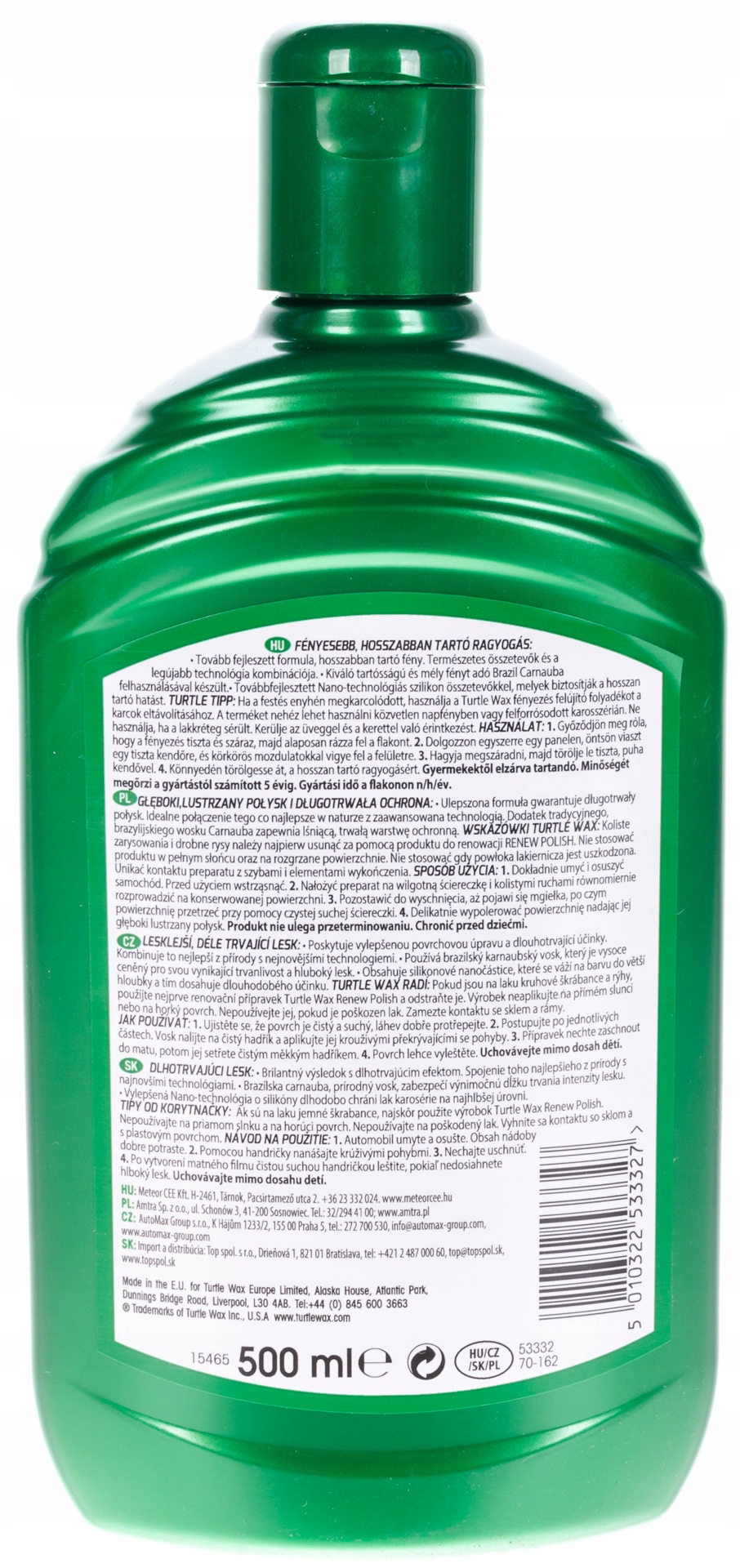 TURTLE WAX CARNAUBA WOSK W PŁYNIE 500ml Stan opakowania oryginalne