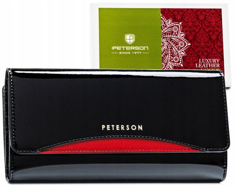 Kožená peněženka lakovaná, velká horizontální, prostorná, Rfid Peterson