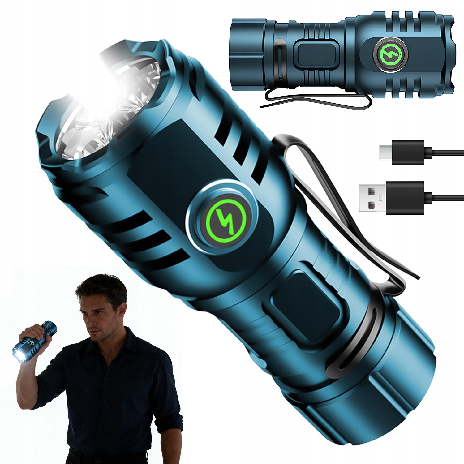 Latarka Led Usb Z Magnesem 8 Trybów IPX6 Do Pracy I Turystyki Wędkowanie