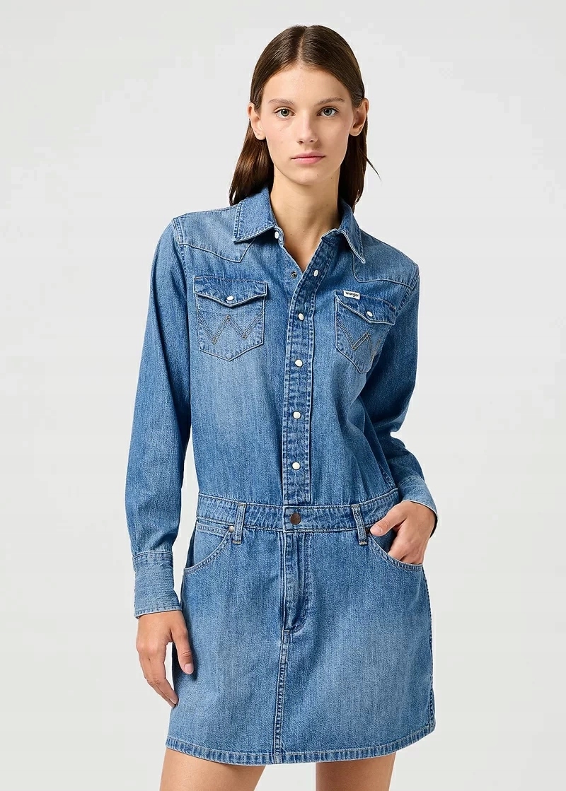 Dámské šaty Wrangler Ls Denim Dress Ultra Marine 112362610 S