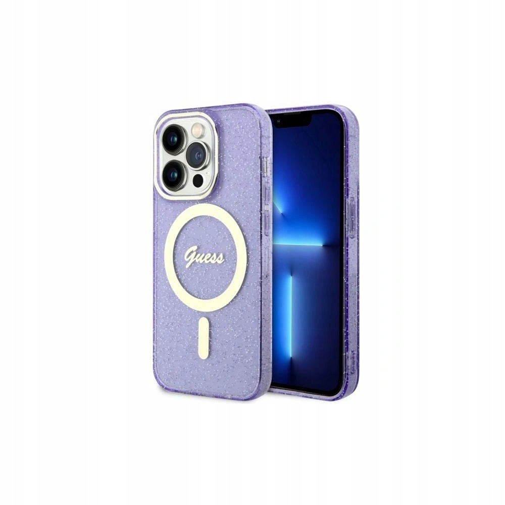 Etui Guess iPhone 14 Pro Glitter Gold MagSafe Purpurowe Case Pokrowiec