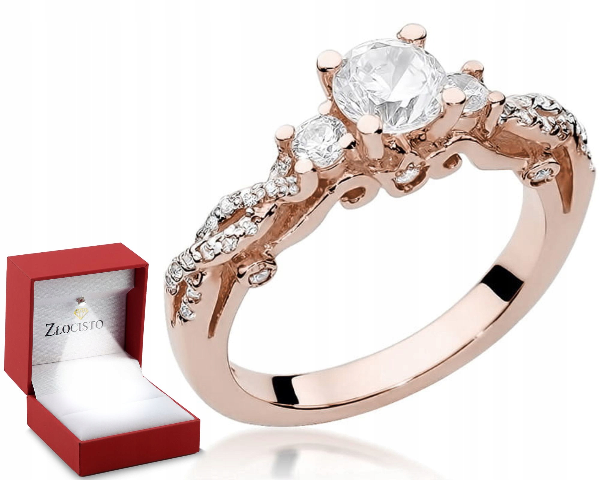 Růžové Zlato Prstýnek S Bílým Safírem Diamanty Gravírování 585 Dárek