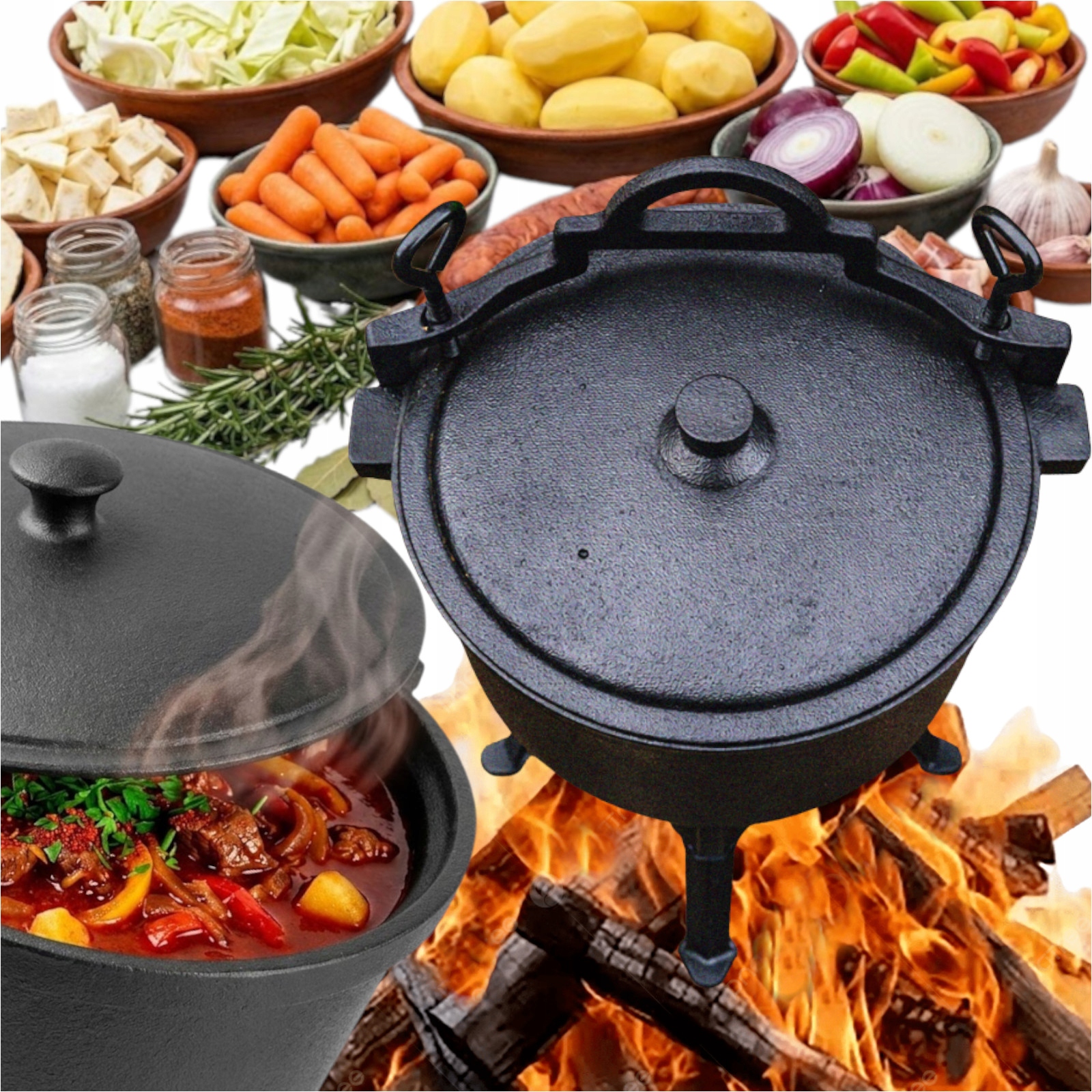 Závěsný Kotlík Na Pečeně Maďarský Hrnec Grill Ognisko 12KG 46x33 cm