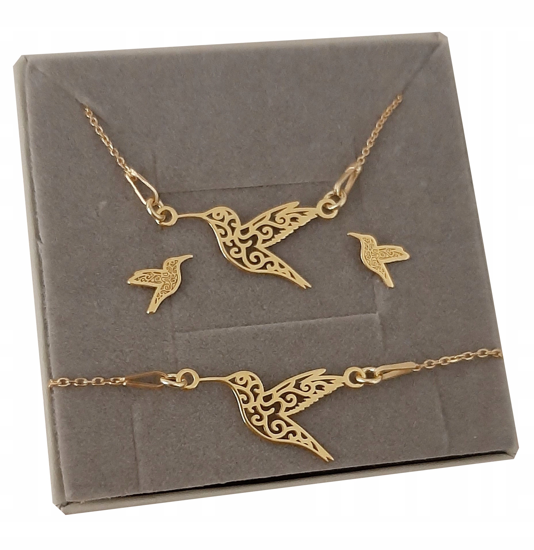 

Złoty komplet koliber ażur Celebrytka srebro 925