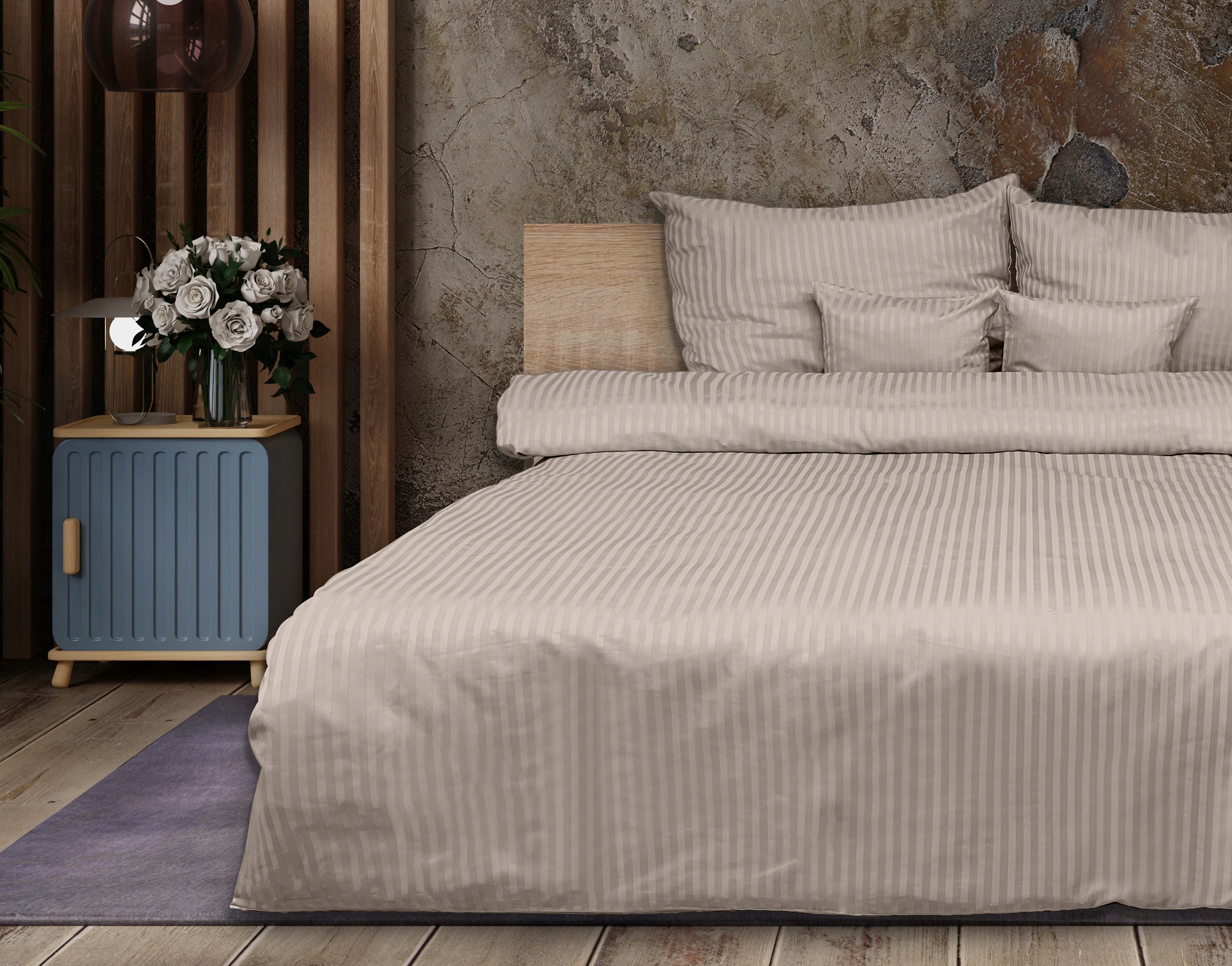 Posteľná Bielizeň z Adamašku béžové, prúžky 1 cm, 220x200+2x70x80 Matex