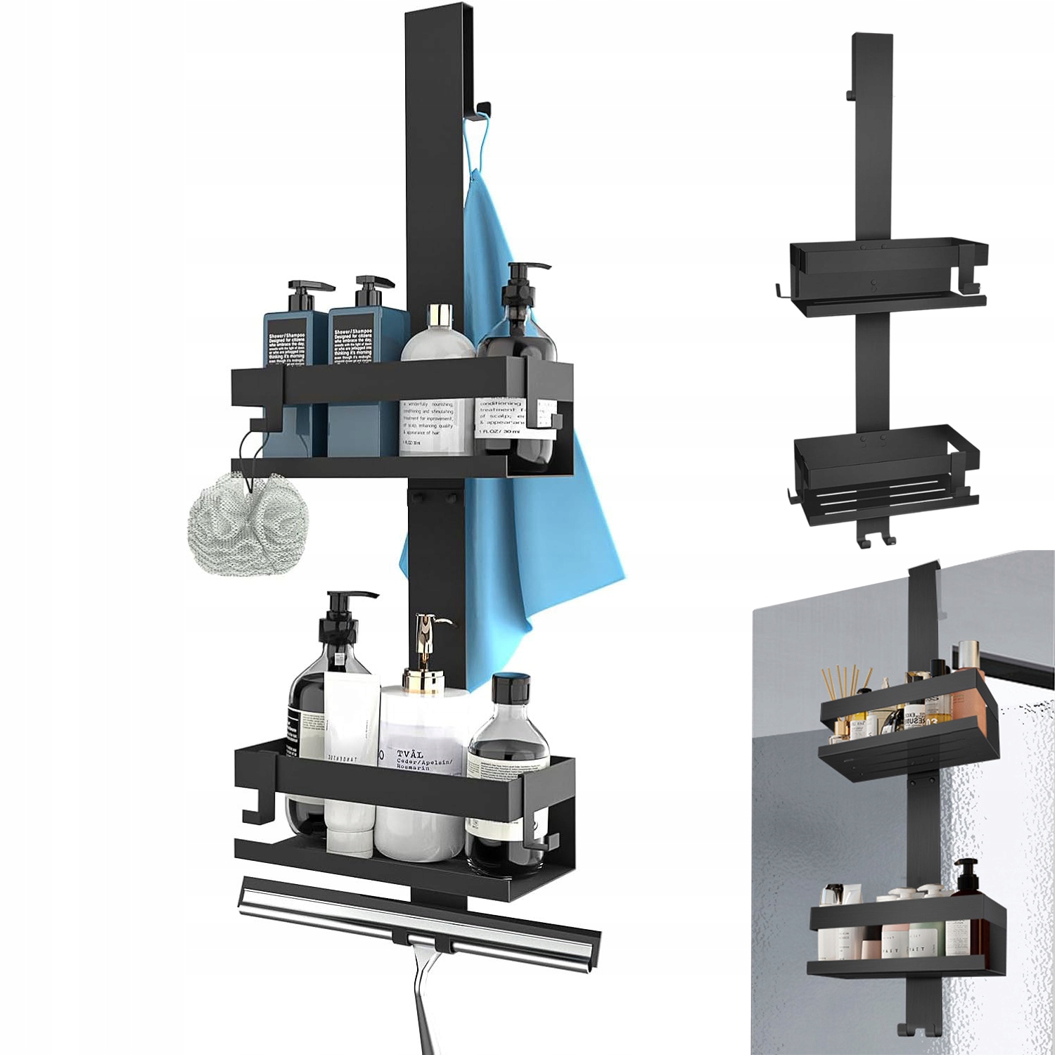 Závěsná Sprchová Police Z Nerezové Oceli Bez Vrtání, Černá