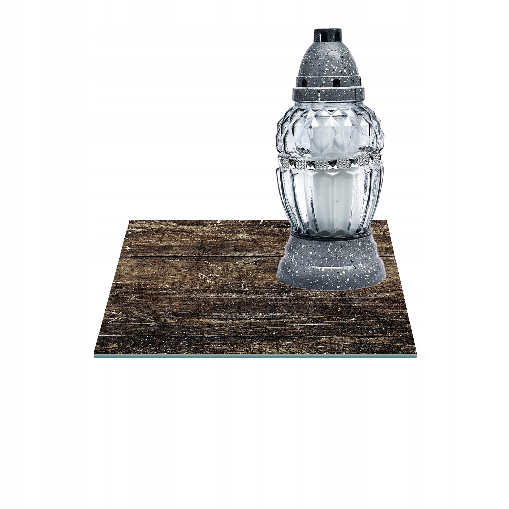 SZKLANA PODSTAWKA POD ZNICZE 25x25cm Drewno 43e