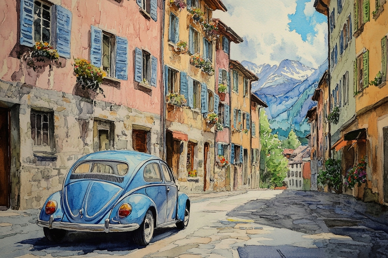 Obraz Na Plátně Canvas Město Městečko Ulička Modré Auto 120x80