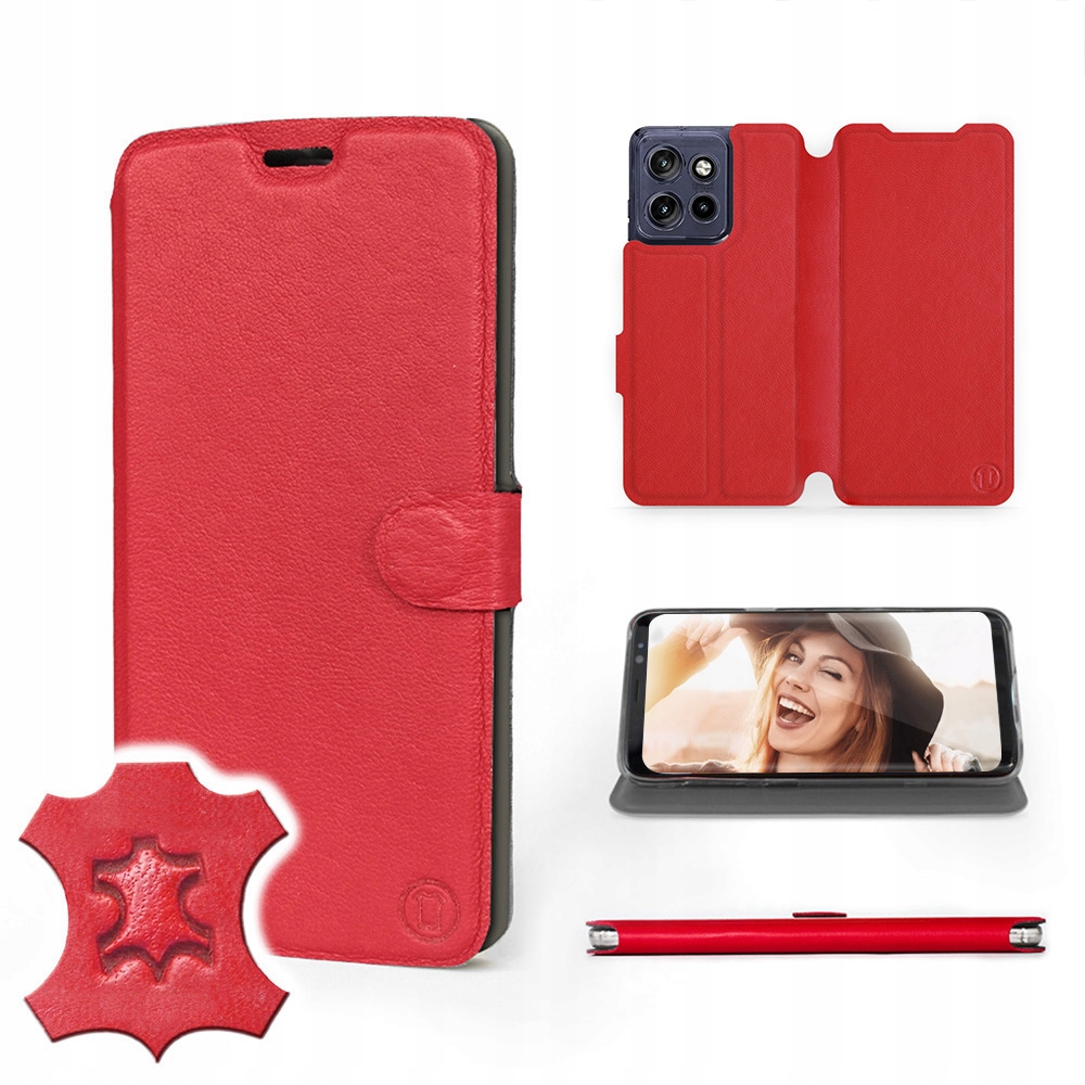 Etui Mobiwear do Motorola Edge 50 Neo Red Leathe