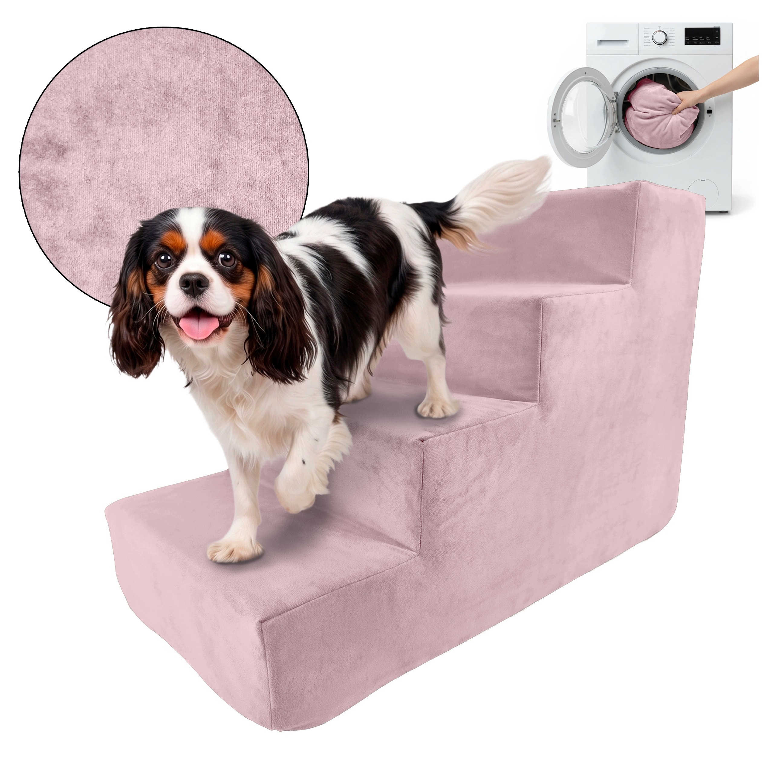 Schody Pro Psa Kočku 40 cm Růžové Schody Pro Zvířata 4 Stupně Rampa Velur