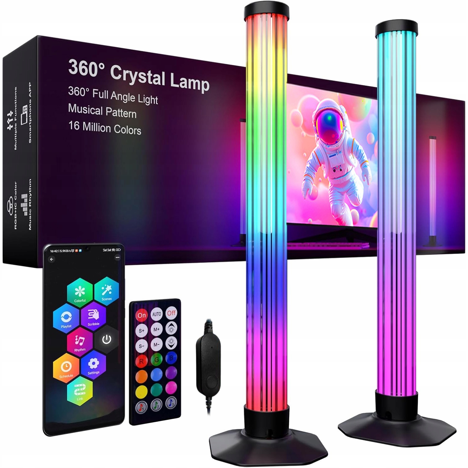 Stojací Rohová Led Lampa Rgb 48 CM Dálkový Ovladač Senzor Hudby