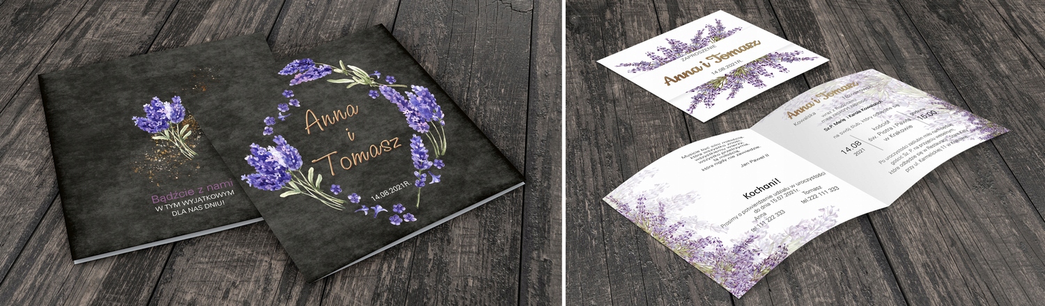 Zaproszenia ślubne LAWENDA koperta PAPIER PERŁOWY Liczba sztuk 1 szt.