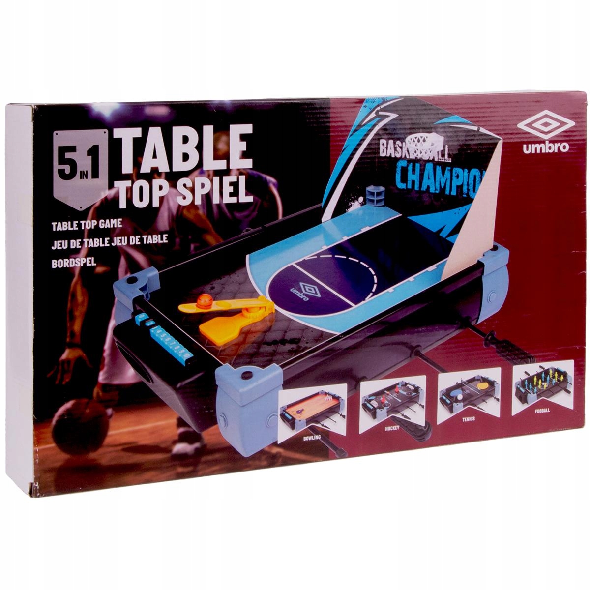 Hra pro děti Stůl 5v1 Fotbal Tenis Cymbergaj Bowling Basketbal Umbro